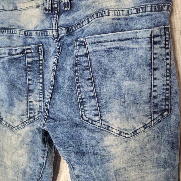 RS7 Royal 7 Acid Wash Distressed Zipper Knee Whiskering Skinny Jeans Size 34x33 - Picture 7 of 9